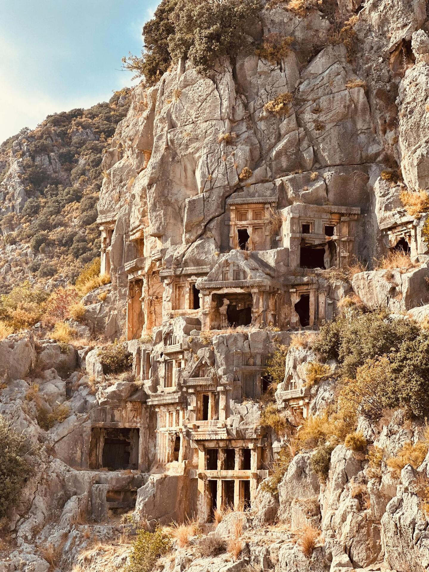 Lycian rock tombs cut into the cliff at Myra